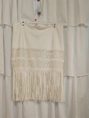 Bagatelle Faux Suede Fringe and Lace Skirt